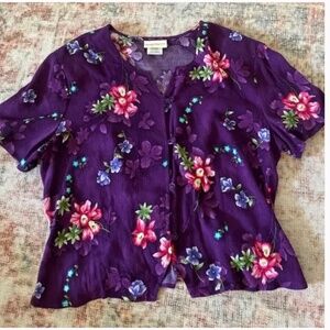 Floral Tie Back Button Down Chic Glam Antique Floral Flower Street Blouse